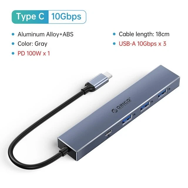 ORICO USB C Hub Type C to USB Hub Adapter Splitter USB 3.2 Gen 2 w/ 4 USB Ports