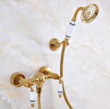 Gold Brass Bathroom Shower Handheld Shower Faucet Set Wall Mounted Mixer Taps