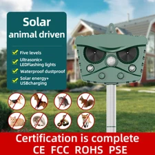 Upgraded Solar Ultrasonic Animal Repellent Dog Cat Skunk Deer Raccoon For Garden