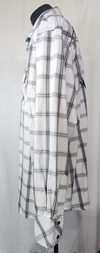 Camisa a Cuadros Blanca Algodón Petrol Western Pearl Bordada Para Hombre Talla 2XL  Foto 3 de 4