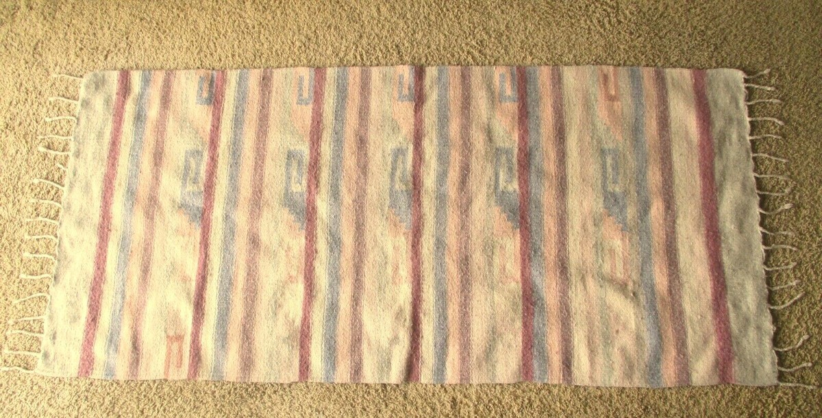 Antique Mexican Banded Double Saddle Blanket Rug 64x29 Pastel