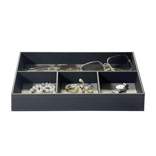 Flat 4-Slot Leather Desk Drawer Tray Stationery Sundries Gadget a. Grey - Bild 4 von 5