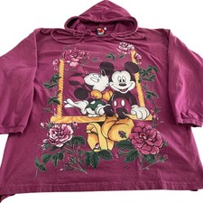 VTG 90s Disney Mickey & Minnie Mouse T-Shirt Hoodie, Womens Size L, Made in USA