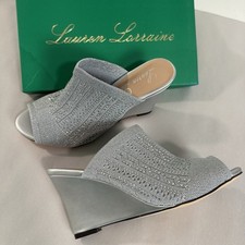 Lauren Lorraine Martha Wedge Heel Sandal Silver Metallic Womens 7.5 Formal