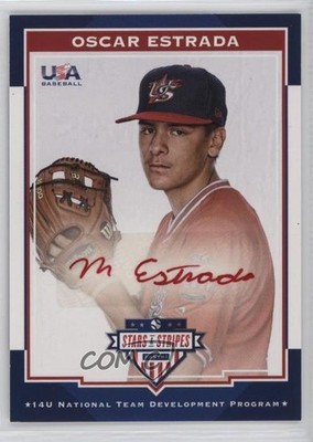 2017 Panini USA Baseball Stars & Stripes Red Ink 10/10 Oscar Estrada Auto 0i76