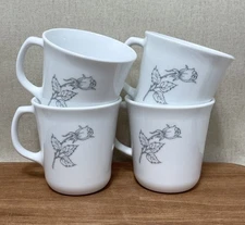 Pair of Corelle Grey Gray Rose Solitary Coffee Tea Cups Flowers Set Of 4 MCM