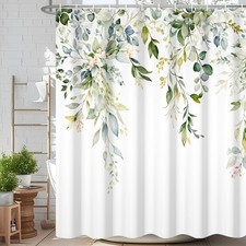 Green Eucalyptus Leaves Flower Shower Curtain Fabric Waterproof Set 72x72 In
