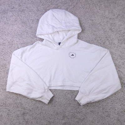 Adidas Stella McCartney Hoodie Womens Small Cropped Sweatshirt Logo White Terry