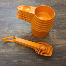 Vintage Tupperware Orange 6 Measuring Cups 6 Spoons Sets Include D-Ring