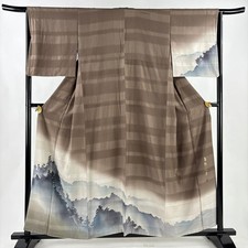 JAPANESE KIMONO TSUKESAGE BROWN 157.5 cm 5 ft 2 in PURE SILK FF10861
