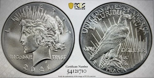 2021 Peace Dollar - PCGS MS70-Gold Shield-Peace Dollar 100th Anniversary Issue.