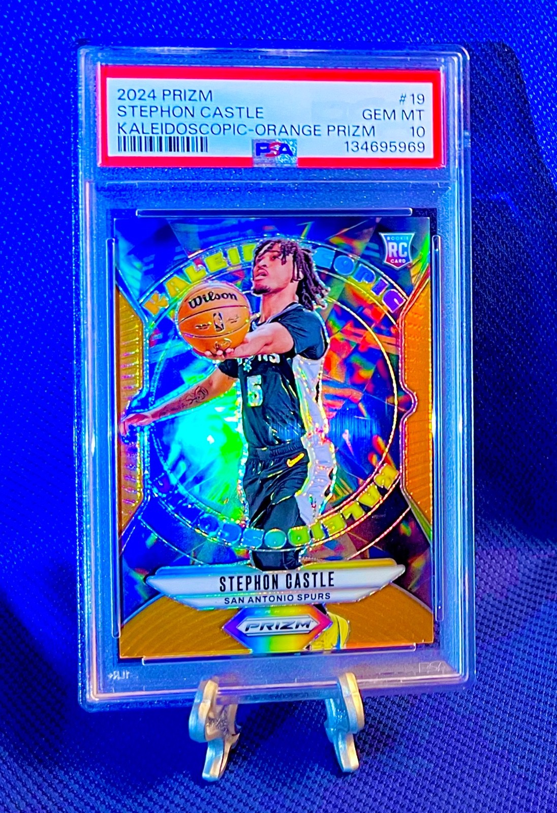 STEPHON CASTLE 2024-25 Panini Prizm ORANGE KALEIDOSCOPIC PRIZM #/49 #19 PSA 10