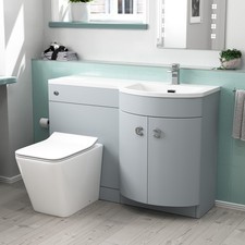 Nes Home Matte Grey 1100mm P-Shape Right Hand Basin Vanity WC Unit & BTW Toilet