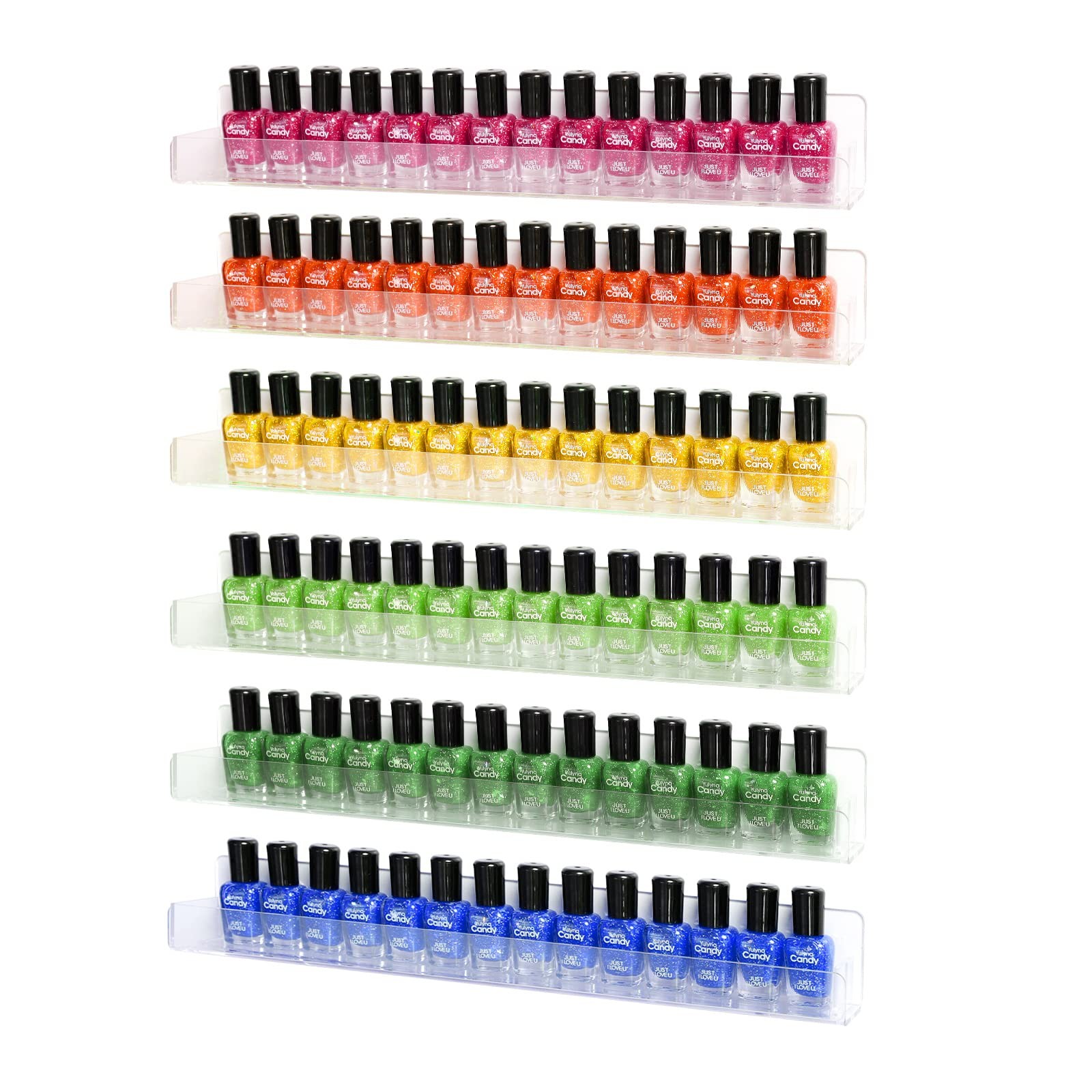 Wall Mounted Acrylic Nail Polish Organizer 6 Pack Clear Display Shelf Stand-image