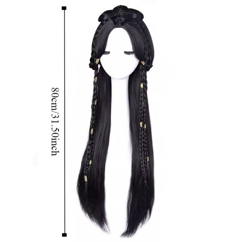 Chinese Long Straight Black Hanfu Wig Warring States Robe - Picture 2 of 9