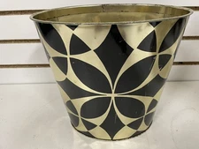 Vintage MCM Gold Black Metal Trash Can Waste Basket JV Reed NL