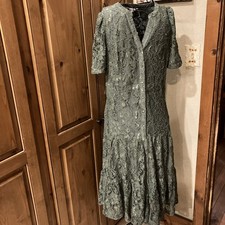 Nanette Lepore Olive Green Lace Midi Dress Sz 4 button up v neck no sash