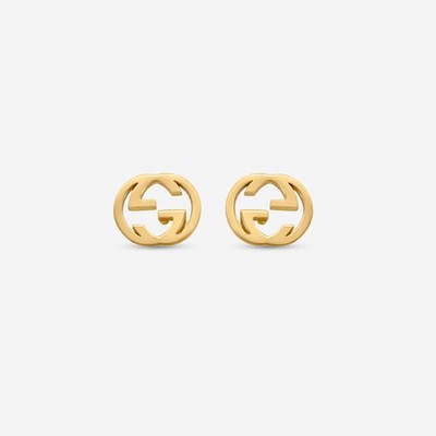 Gucci Interlocking G 18K Yellow Gold Stud Earrings YBD66211100100U MSRP $800