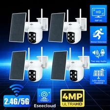 1~4PCS Hiseeu WIFI Solar Battery 4MP Wireless PTZ Security Camera Full Color Lot