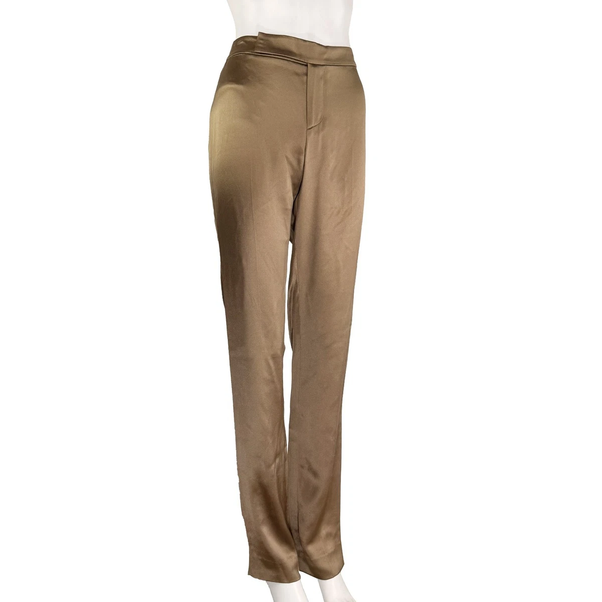 slim fit dress slacks Gold Plissé Pants, US 12