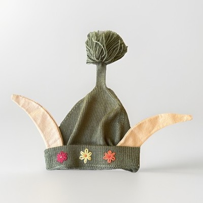 Knitted Hat Cap With Pompom Top And 2 Ears Resembling A Fairy Or Elf  Winter