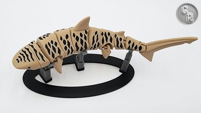 Unique 3D Printed Tiger Shark Fidget Toy (Tan/Black + Stand)