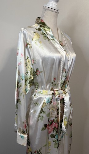 Christian Dior Vtg White Floral Satin Full Length Robe Sz M - Picture 4 of 14