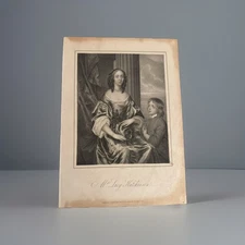 Antique Unframed Engraving of Mrs. Lucy Hutchinson, Author C1840