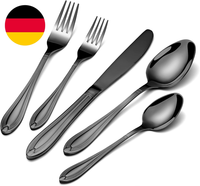 Univionlions Besteck Set 6 Personen- 30 Teilig Schwarz Besteckset Poliertes Essb