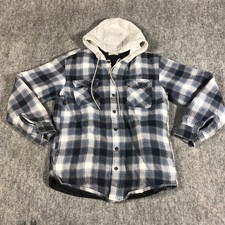 Wrangler Authentic Mens Medium BLue Flannel Long Sleeve Quilted shelled Hooded