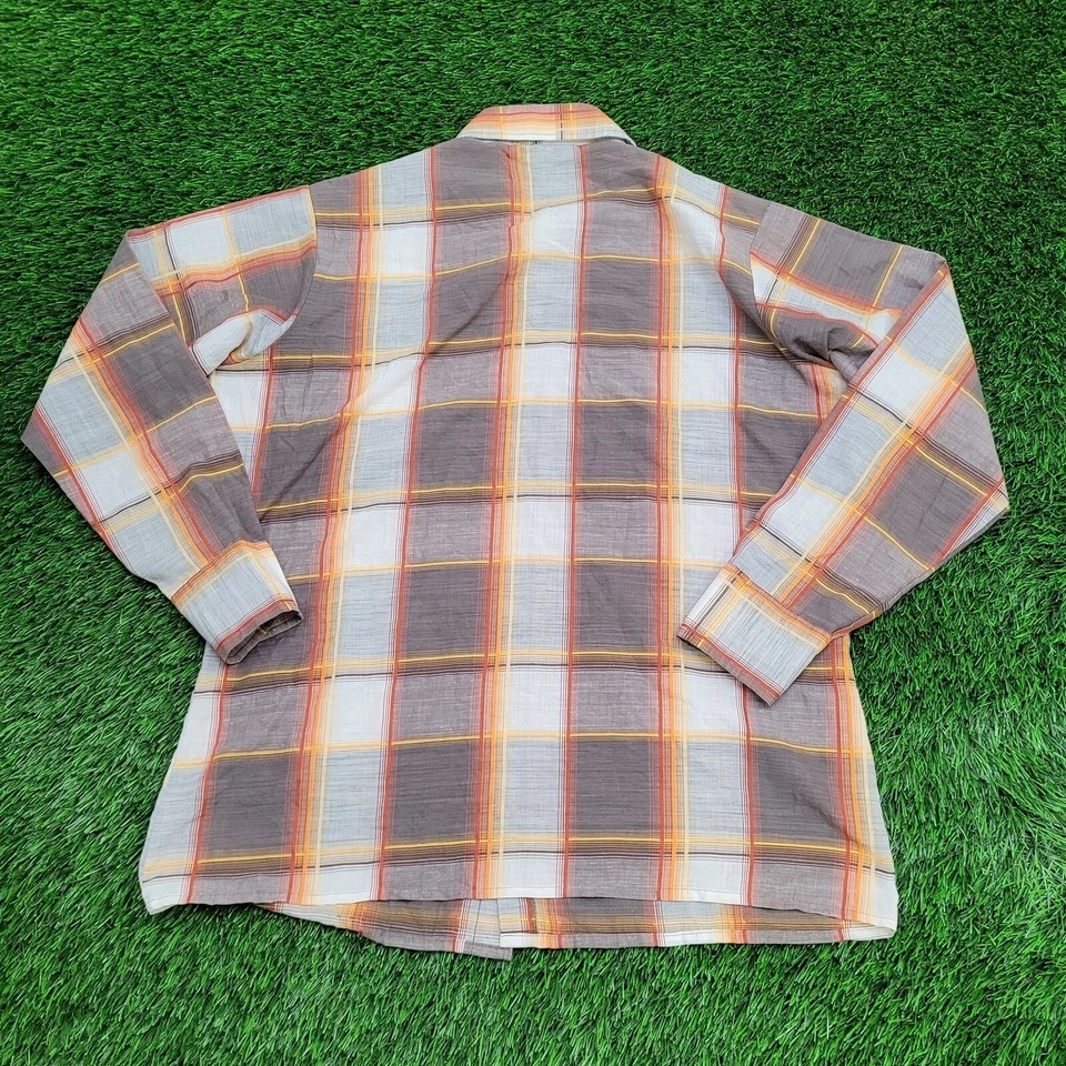 Vintage 80s Baracuta Plaid Button Shirt Large 23x28 Brown - Image 2 of 4