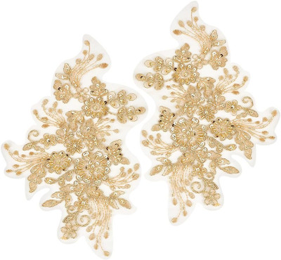Pearl 3D Sequins Embroidered Lace Applique Flowers Sew on Trim Patches Glitter P