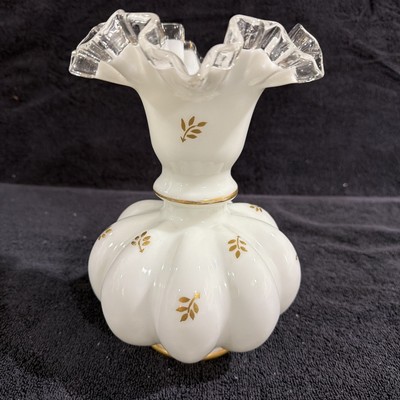 Fenton Milk Glass Silver Crest Melon Vase 8  Tall.
