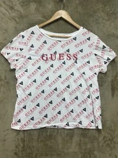 Guess Shirt XL White All Over Print Guess Los Angeles Logo Tee Polyester