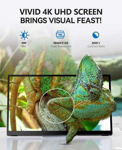 4K Portable Touch Monitor, 15.6" inch 3840 * 2160 UHD w/USB-C HDMI Laptop Mon... - Picture 5 of 8