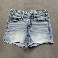 SO Denim Shorts 5/27W Light Blue Low Rise Midi Cut Off Juniors Casual Raw Hem