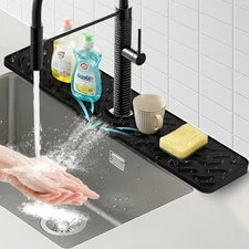 24'' Longer Faucet Mat for Kitchen Sink Splash Guard 7° Slope Fast Self-draining