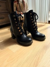 Brand New Stuart Weitzman Kolbie Block Boots Black Smooth Leather Size 8 EU 38.5