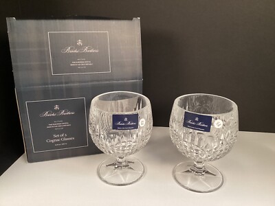 Brooks Brothers New Box Of 2 Cognac Glass Fine CZECH 24% Lead Crystal 8.45oz