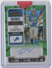2023 Panini Contenders Jack Campbell Opening Kickoff Ticket Auto Green Lazer