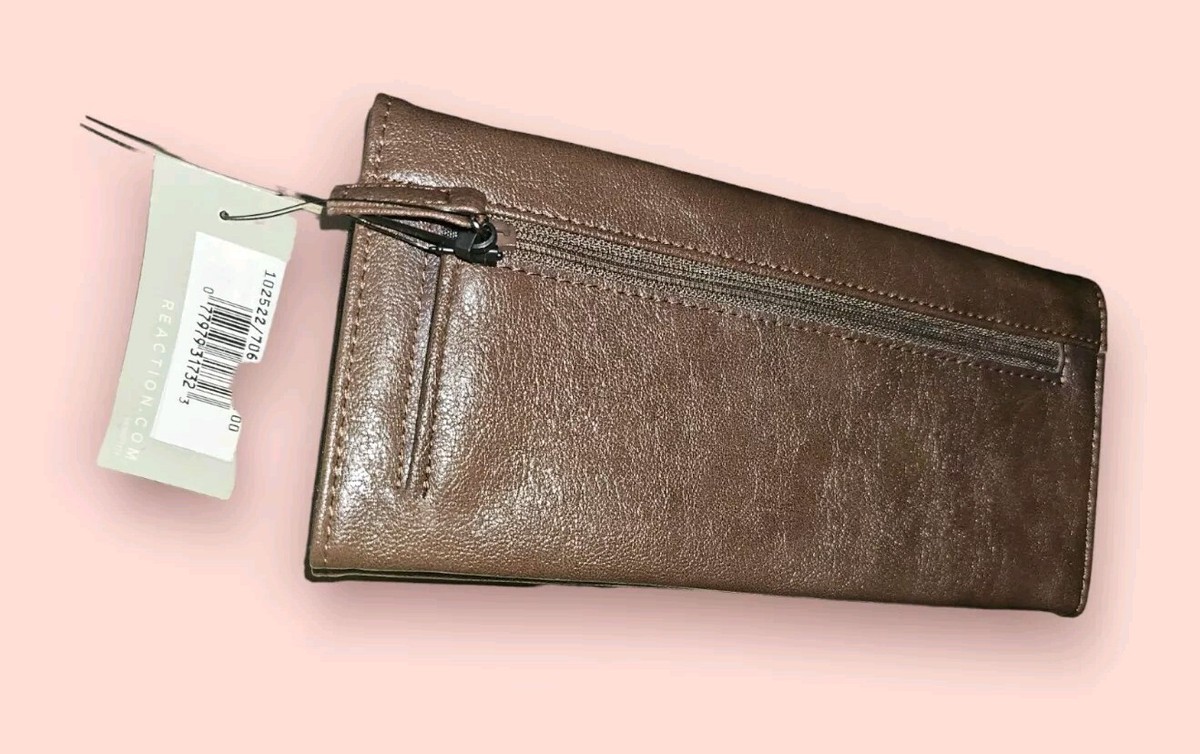 KENNETH COLE REACTION BROWN Trifold Wallet CLUTCH Nwt