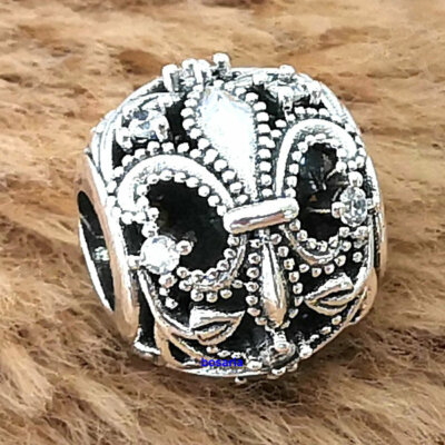 NEW 100% 925 Sterling Silver Fleur De Lis Openwork Charm Fit European Bracelets