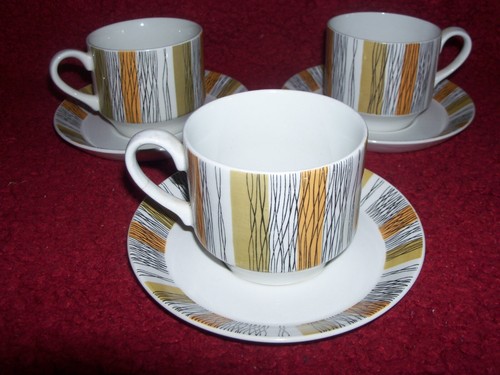Midwinter Sienna Tea Cups & Saucers x 3