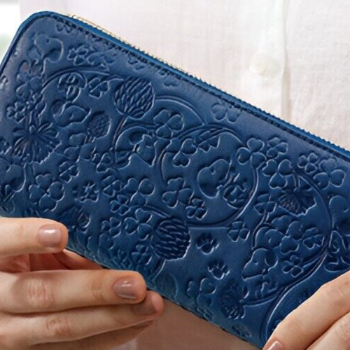 IEI SNOOPY Happiness Japan blau Luxus lange Geldbörse aus Rindsleder Klee JAPAN NEU - Bild 8 von 8