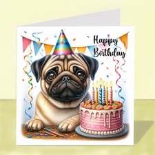 Pug Dog Birthday Greetings Card