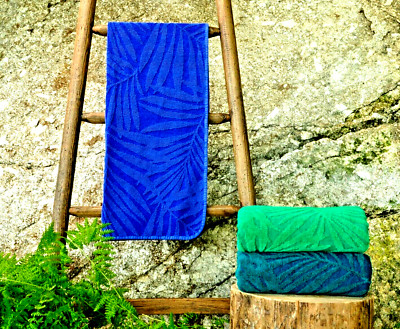 Abyss & Habidecor Fidji 39''x78'' Indigo Blue Palm Bath Sheet/Beach Towel $230