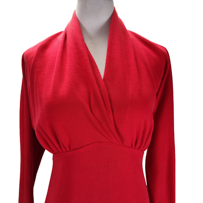 Vintage Bodycon Knee Length Dress Size L Surplice Empire Waist Cotton Knit
