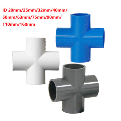 PVC 4-Way Equal Water Supply Pipe Fittings Adapter Connector Joint ID 20mm-160mm