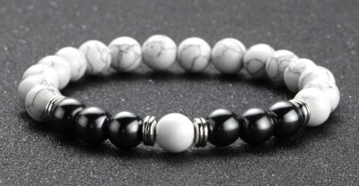 Bracelet Perles Howlite Rouge Et Hématite Sur Mesure - Homme/Femme - Réalisé à La Main