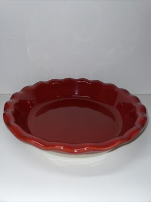 LARGE EMILE HENRY FRANCE Dark RED RUFFLED PIE PAN BAKING DISH 6181